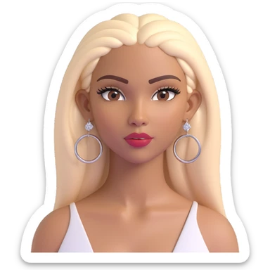 emoji-style head of a young Dominican woman inspired by Yailin La Más Viral, light brown skin, long straight platinum blonde hair, arched eyebrows, long lashes, glossy lips, stylish makeup, confident diva-like expression, bold hoop earrings, modern urban vibe, fierce and glamorous sticker