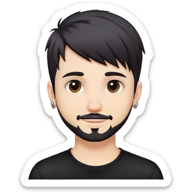 Cute white male, short dark colored hair and facial hair, nose and lip piercing, emo smiling sticker