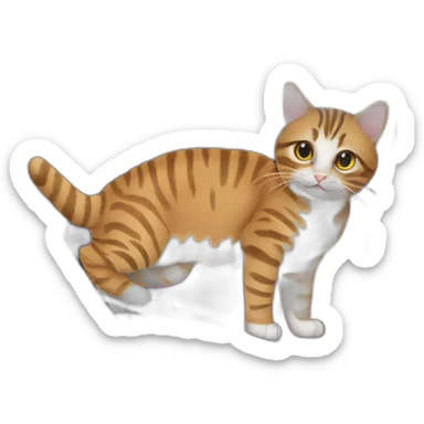 a tabby cat is typing before a macbook laptop sticker
