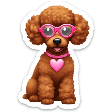 Red poodle wearing pink heart shape glasses sticker
