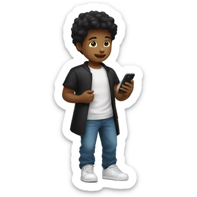 Un niño vestido de negro jugando con un iPhone  sticker