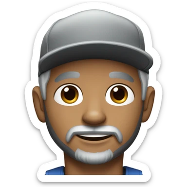 Handsome man, with ‘blue’ eyes, grey hair, and grey goatee beard, wearing ball cap and holding a long haired black chihuahua sticker