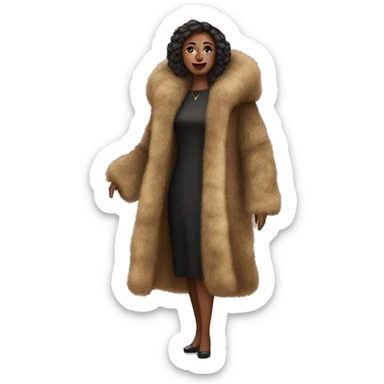 Woman wearing big full length fur coat sticker