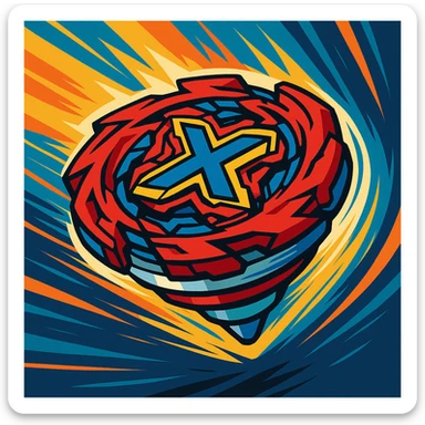 Beyblade X spinning top, dramatic motion blur, colorful, toy style sticker