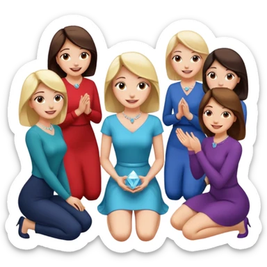 Beautiful girl knelt down by the grace of other women like proposing  sticker