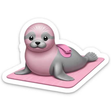 Seal on a light pink yoga mat on the beach sticker