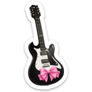 Black guitar with a coquette pink bow sticker