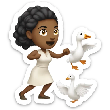 Light-skinned Black woman punching a goose sticker