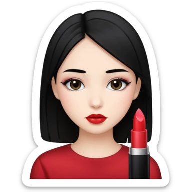 Siyah dümdüz saçlı makyajı soft ve ruju kiko  olan bir kız sticker