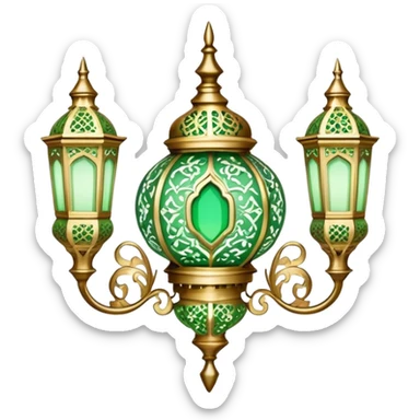 Rococo vintage style green white Ramadan lights sticker