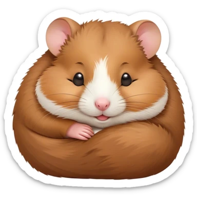 Meme-Worthy Cute Sleeping Brown Hamster Portrait Emoji, Head resting peacefully with a contented smile, showcasing a delightfully compact build and a luxuriously soft rich brown fur, eyes shut in a serene nap, Simplified yet hilariously adorable features, highly detailed, glowing with a soft, drowsy light, high shine, relaxed and utterly lovable, stylized with an air of playful laziness, bright and heartwarming, soft glowing outline, capturing the essence of a comically sleepy hamster, so meme-worthy it feels like it could instantly become the next viral sensation of adorable slumber! sticker
