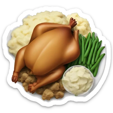 Thanksgiving plate with turkey, mashed potatoes, stuffing and green beans  sticker