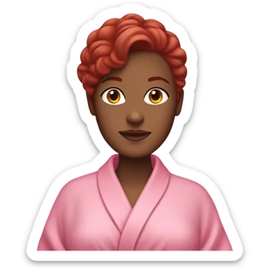 Dark red haired white woman pink spa robe sticker