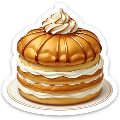classic French Saint Honoré cake, round, cream puffs, caramel, whipped cream, elegant sticker