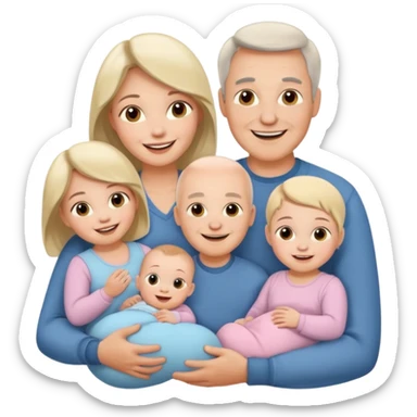 Family emoji with a mom and a dad, an older sister and two young twins sticker