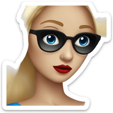 Black sunglasses girl long blonde hair blue eyes and red lipstick  sticker