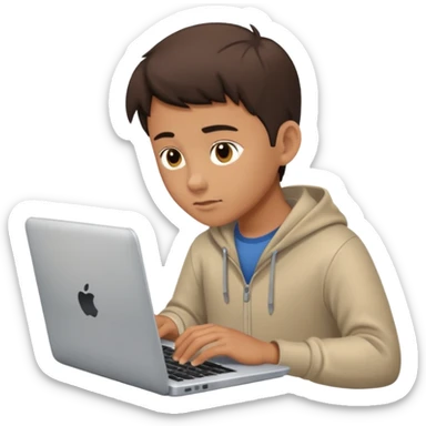 boy typing on a laptop sticker