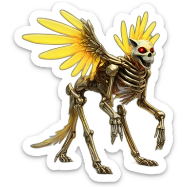 Melting Neon and gold Zombie skeleton fox with wings and prosthetic leg  sticker