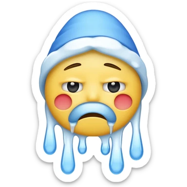very cold classic yellow emoji, shivering, blue face, icicles, closed mouth sticker