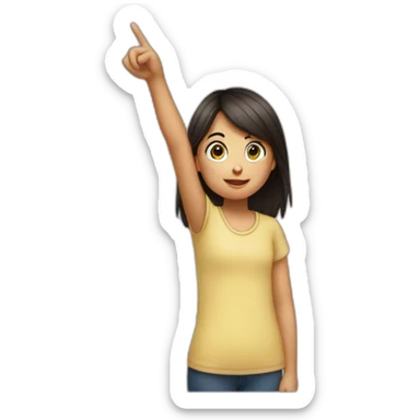 view from back small girl with dark hair pointing her pointing finger up sticker