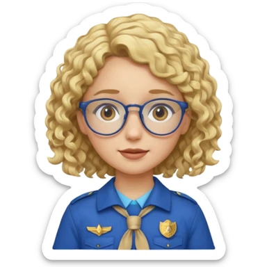 scout girl with blue scout uniform, blonde curly haired and glassess sticker