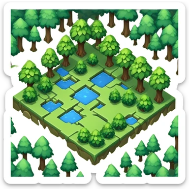 StarCraft-inspired, isometric RTS rugged terrain tile green forest sticker