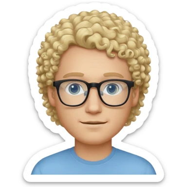 white guy with curly blonde hair and light blue ish  eyes with black glasses  sticker