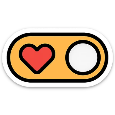 modern toggle switch on white background with prominent red heart on the left and light gray circle on the right off position, minimalist and rounded design sticker