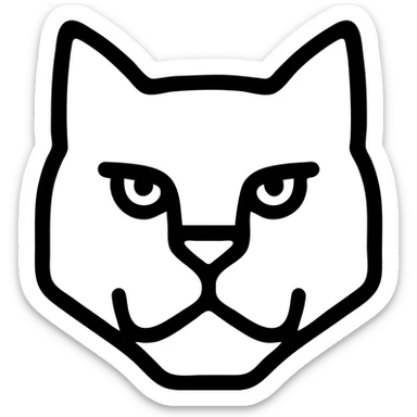 cat face with strong jaw, cartoon style, bold black outlines sticker