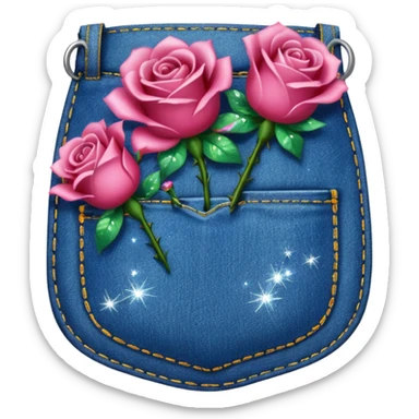 Denim pocket with glittery roses sticking out of the pocket  sticker