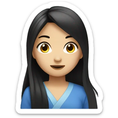 asian girl with black llong hair coding  sticker