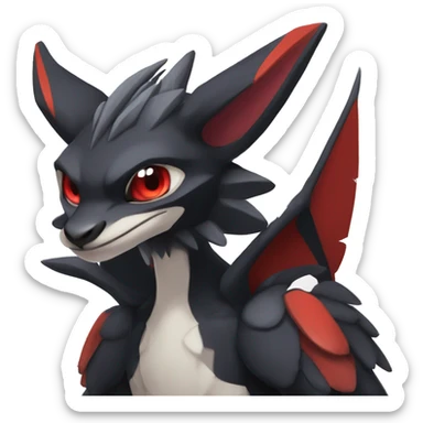 Black Cool Edgy Anthro Noivern-Nargacuga Fakémon  with White and Red Edgy markings sticker