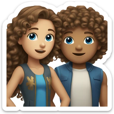 boy with brown curly hair and brown eyes and girl with long brown hair and blue eyes sticker