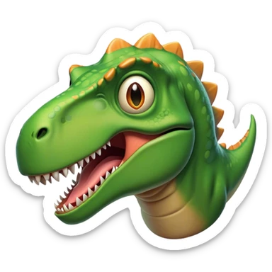Cinematic Comical T-rex Portrait Emoji, Head tilted dramatically with an exaggeratedly shocked expression, featuring its iconic massive head, tiny comically expressive arms, and wide, playful eyes full of humorous disbelief, Simplified yet hilariously expressive features, highly detailed, glowing with a slightly sassy prehistoric glow, high shine, dramatic yet playful, stylized with an air of cheeky dinosaur mischief, soft glowing outline, capturing the essence of a meme-worthy T-rex that looks ready to side-eye its way into viral fame! sticker