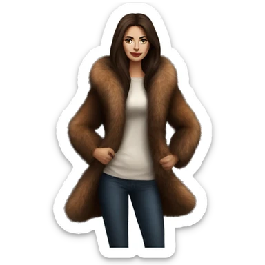 Beautiful Woman Realistic long hair brunette Mob wife big brown fox fur coat  sticker
