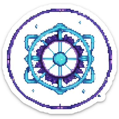 minimalist pixel art emoji for Neutron blockchain, glowing neutron particle or atomic symbol at center, soft cosmic background with deep space or stars, futuristic tech feel, cool tones blue purple white, clean modern 2D flat design, visually distinct at small sizes sticker