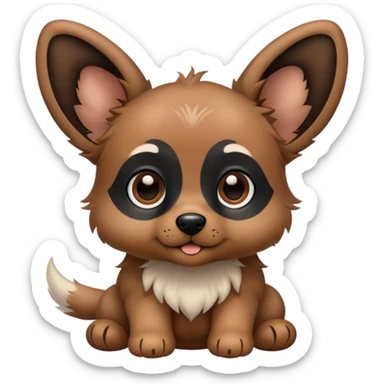Brown puppy with big and fluffy ears with a black face sticker