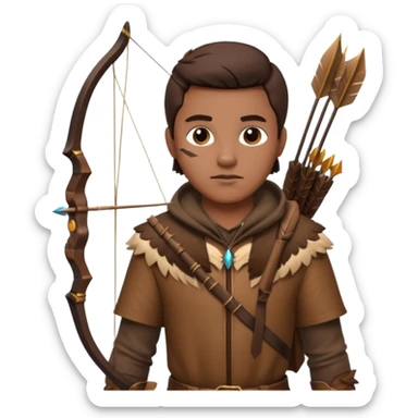 The classic hunter image with a bow and arrow on his back, dressed in brown with some animal made decorations sticker