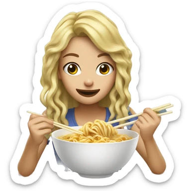 Blonde girl eating Ramen noodles sticker