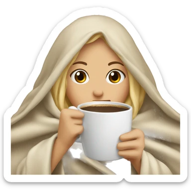 Blonde girl wrapped in big blanket drinking coffee sticker
