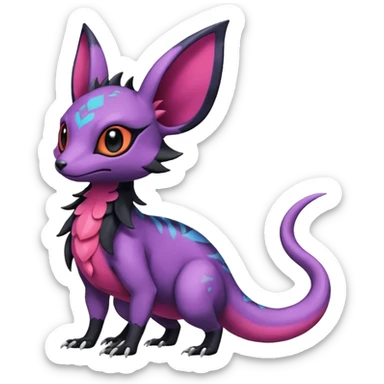 Rare epic aesthetic colorful Salandit-Noibat-Eevee-Genet-species-Fakemon-hybrid-creature, with markings, full body sticker