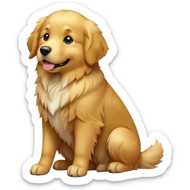 cinematic-[golden retreiver]-realistic-full-body-sitting-emoji,-tail-resting-loosely-beside-its-paws,-head-tilted-dramatically,-scruffy-[golden]-fur,-simplified-yet-realistic-focused-features,-highly-detailed,-glowing-with-an-almost-sarcastic-glow sticker