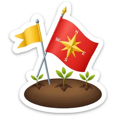 A minimal emoji of a compass pointing toward a planted flag. Flat design, confident colors, modern emoji style. Represents choosing direction and seeing it through to completion. Avoid corporate or motivational poster aesthetics. sticker