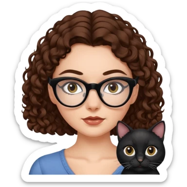white girl with chest-length brown curls and black cat-eye glasses sticker