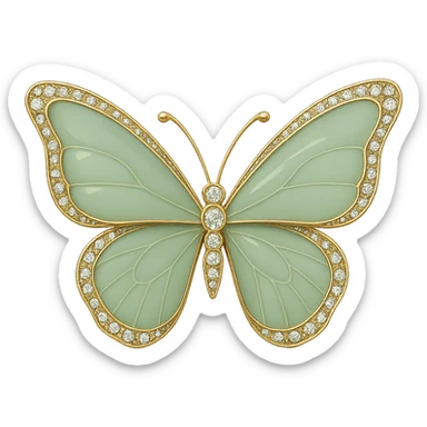 single sage green butterfly with soft green enamel and sparkling gems sticker