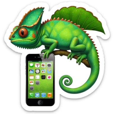 Chameleon using an iPhone sticker