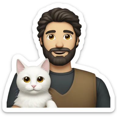 Men with beard and dark hair, holding white cat in arms  sticker