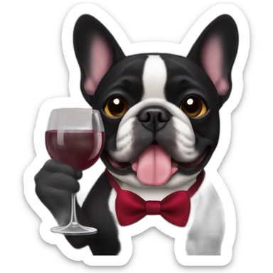 black french bulldog drinking wine sticker