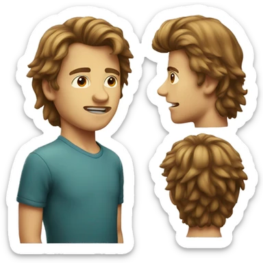 A boy with a brown mullet and a huge nose  sticker