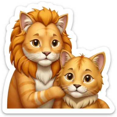 Animal Gato acariciando las orejas de un leon sticker